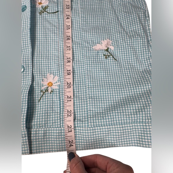 Quacker Factory Women’s Small Blue Gingham Embroidered Floral Jacket Cottage0036 - Picture 4 of 8